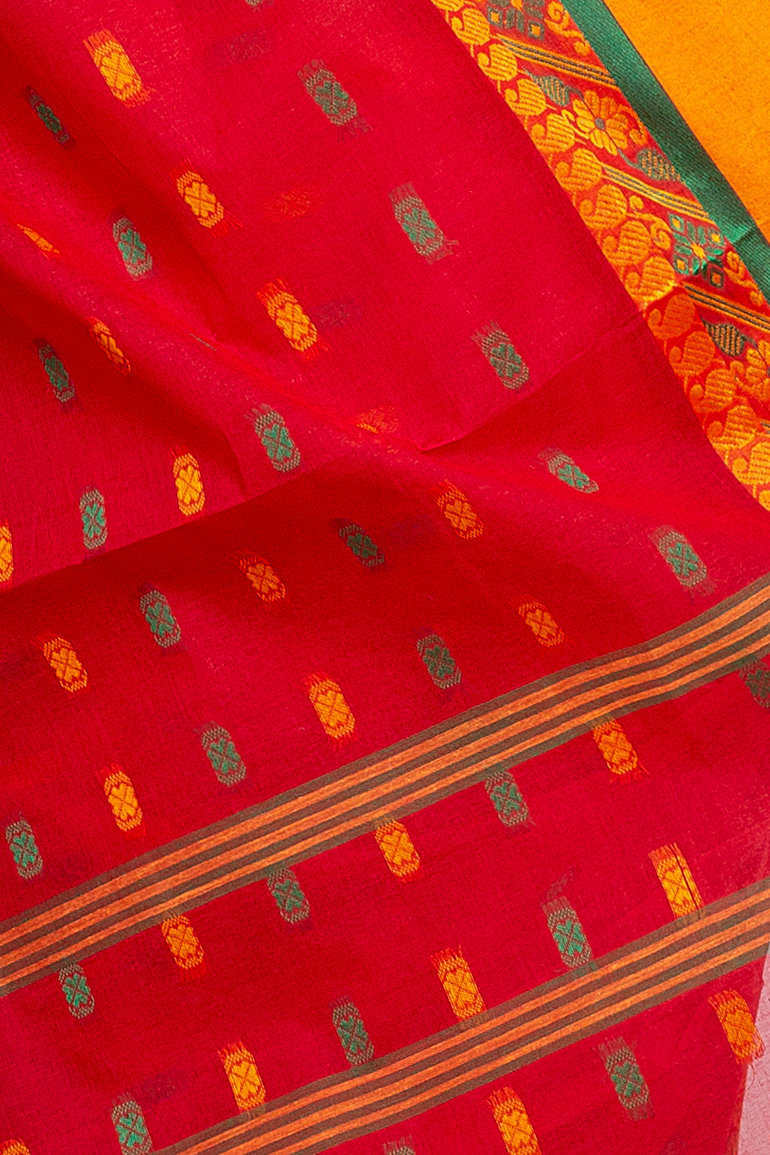 Red Pure Cotton ToraPar Tant Saree (879)